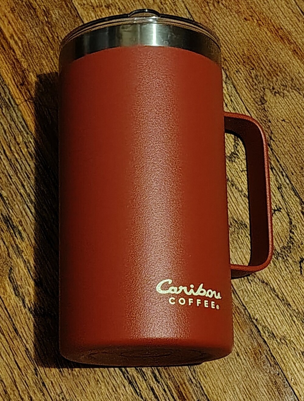 Caribou Coffee 29 Oz Rust Red Insulated Travel Mug with Handle And Lid
